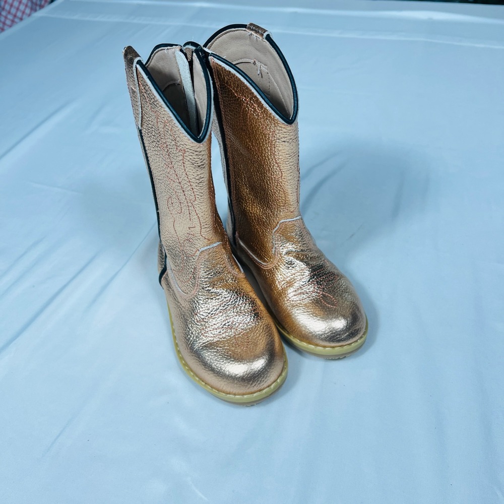 Monkey Feet Kids Rose Gold Metallic Cowboy Boots Western Side Zip Size 3-4Y